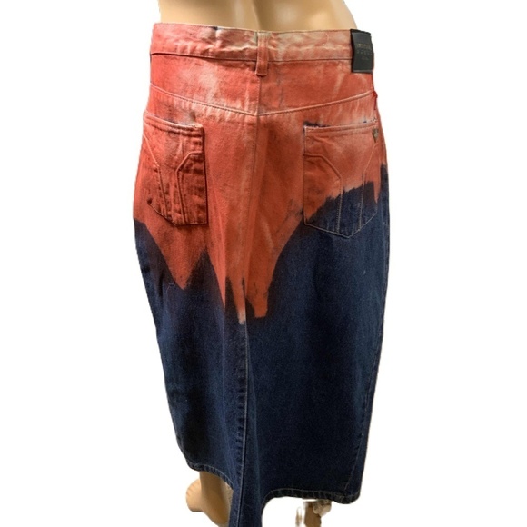 Americana Blues Blue Red Painted Knee Length Denim Skirt Size 20W Retro Gothcore - Picture 2 of 15